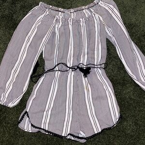 Striped Black & White Women's Ronper with Waist Tie